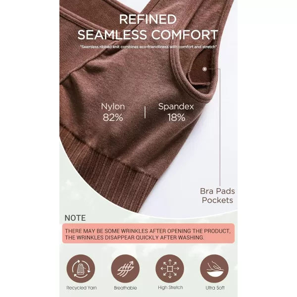 ODODOS Seamless Square Neck Sports Bra for Women Ribbed Crop Tank Casual Low Back Cropped TopsStone Washing Brown