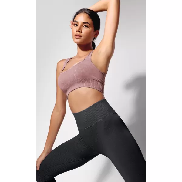ODODOS Seamless Square Neck Sports Bra for Women Ribbed Crop Tank Casual Low Back Cropped TopsStone Washing Dusty Rose