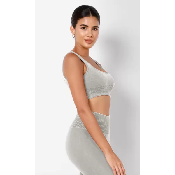 ODODOS Seamless Square Neck Sports Bra for Women Ribbed Crop Tank Casual Low Back Cropped TopsStone Washing Grey