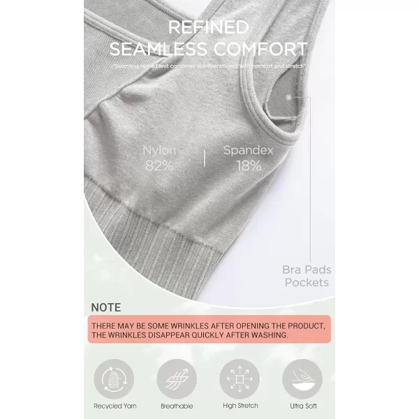 ODODOS Seamless Square Neck Sports Bra for Women Ribbed Crop Tank Casual Low Back Cropped TopsStone Washing Grey