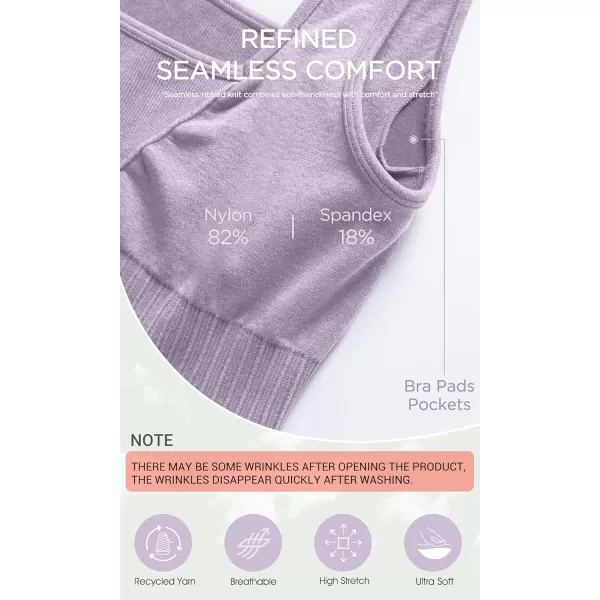 ODODOS Seamless Square Neck Sports Bra for Women Ribbed Crop Tank Casual Low Back Cropped TopsStone Washing Lavender