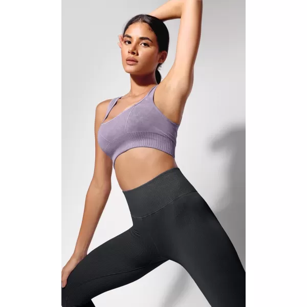 ODODOS Seamless Square Neck Sports Bra for Women Ribbed Crop Tank Casual Low Back Cropped TopsStone Washing Lavender