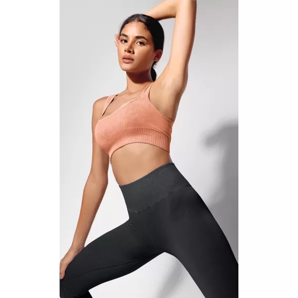 ODODOS Seamless Square Neck Sports Bra for Women Ribbed Crop Tank Casual Low Back Cropped TopsStone Washing Orange