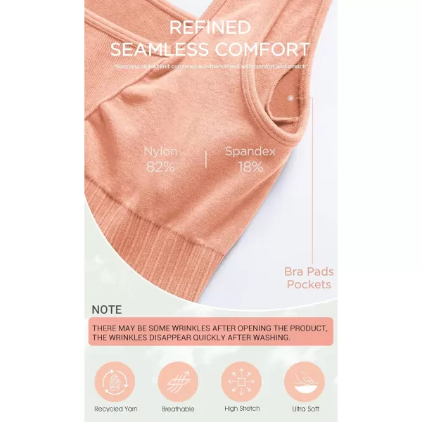 ODODOS Seamless Square Neck Sports Bra for Women Ribbed Crop Tank Casual Low Back Cropped TopsStone Washing Orange