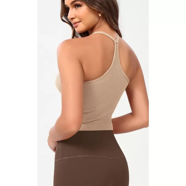 ODODOS Seamless Sweetheart Neck Crop Tank for Women Ribbed Strappy Racerback Cropped Cami TopsBeige