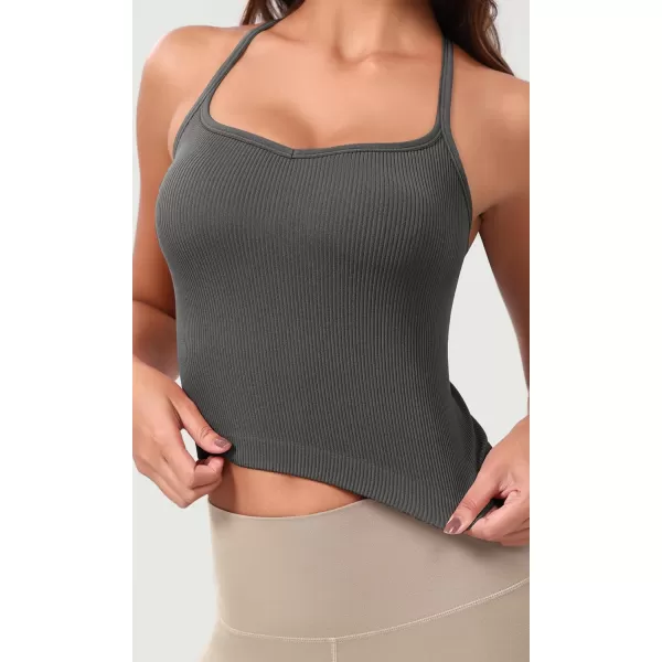 ODODOS Seamless Sweetheart Neck Crop Tank for Women Ribbed Strappy Racerback Cropped Cami TopsCharcoal