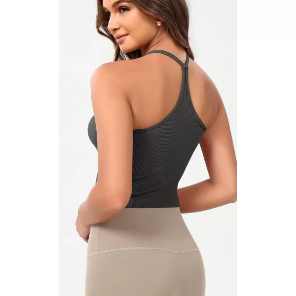 ODODOS Seamless Sweetheart Neck Crop Tank for Women Ribbed Strappy Racerback Cropped Cami TopsCharcoal