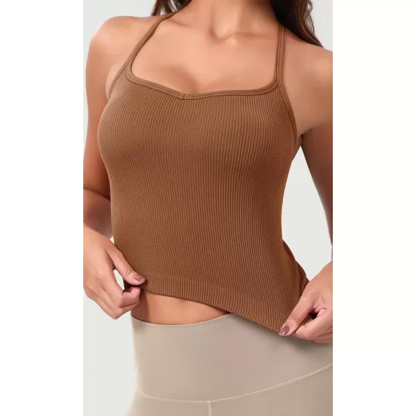 ODODOS Seamless Sweetheart Neck Crop Tank for Women Ribbed Strappy Racerback Cropped Cami TopsClay