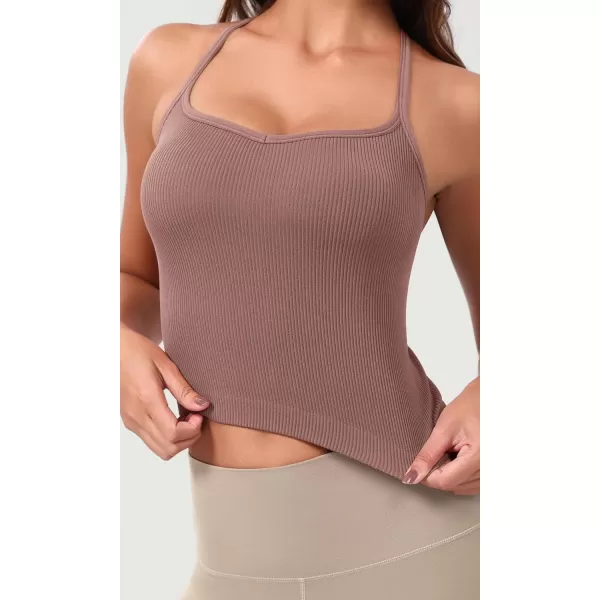 ODODOS Seamless Sweetheart Neck Crop Tank for Women Ribbed Strappy Racerback Cropped Cami TopsClovegreen Milieuclay