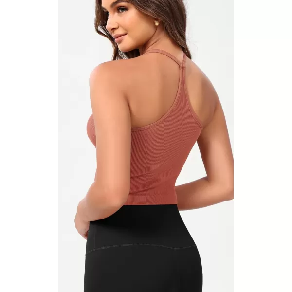 ODODOS Seamless Sweetheart Neck Crop Tank for Women Ribbed Strappy Racerback Cropped Cami TopsCoral