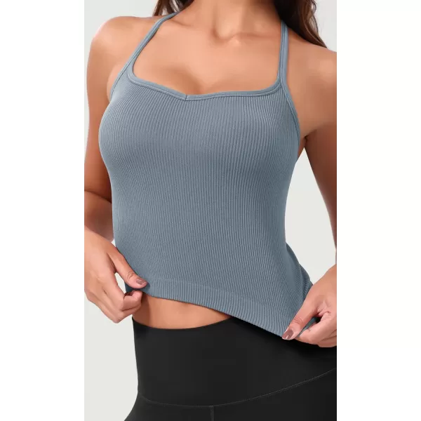 ODODOS Seamless Sweetheart Neck Crop Tank for Women Ribbed Strappy Racerback Cropped Cami TopsDusty Blue