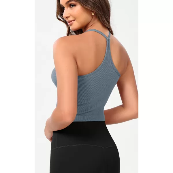 ODODOS Seamless Sweetheart Neck Crop Tank for Women Ribbed Strappy Racerback Cropped Cami TopsDusty Blue