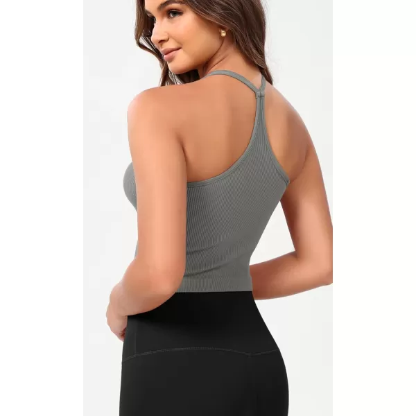 ODODOS Seamless Sweetheart Neck Crop Tank for Women Ribbed Strappy Racerback Cropped Cami TopsGray