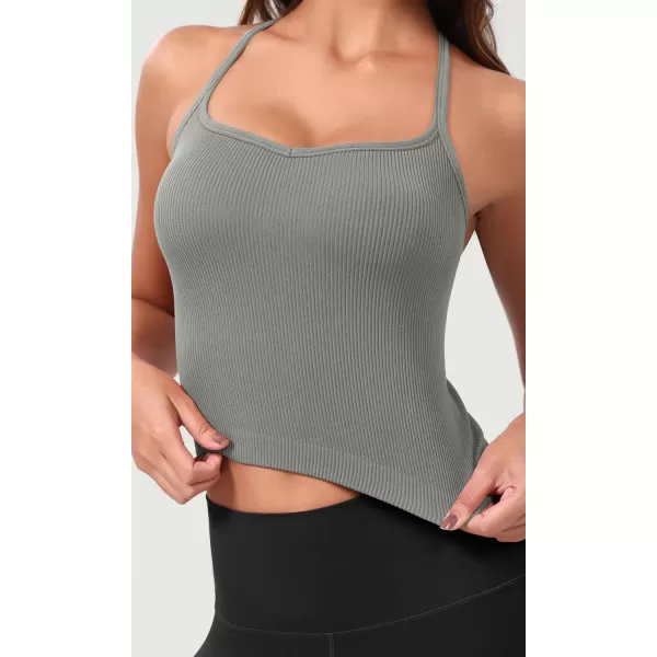 ODODOS Seamless Sweetheart Neck Crop Tank for Women Ribbed Strappy Racerback Cropped Cami TopsGray