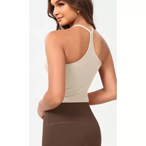 ODODOS Seamless Sweetheart Neck Crop Tank for Women Ribbed Strappy Racerback Cropped Cami TopsIvory