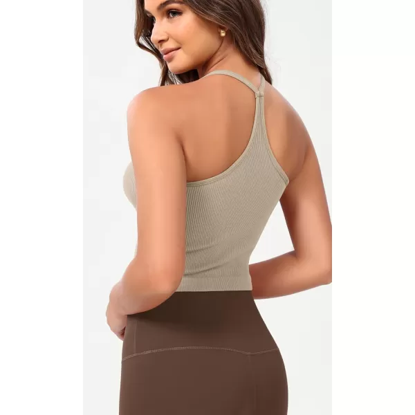 ODODOS Seamless Sweetheart Neck Crop Tank for Women Ribbed Strappy Racerback Cropped Cami TopsMushroom