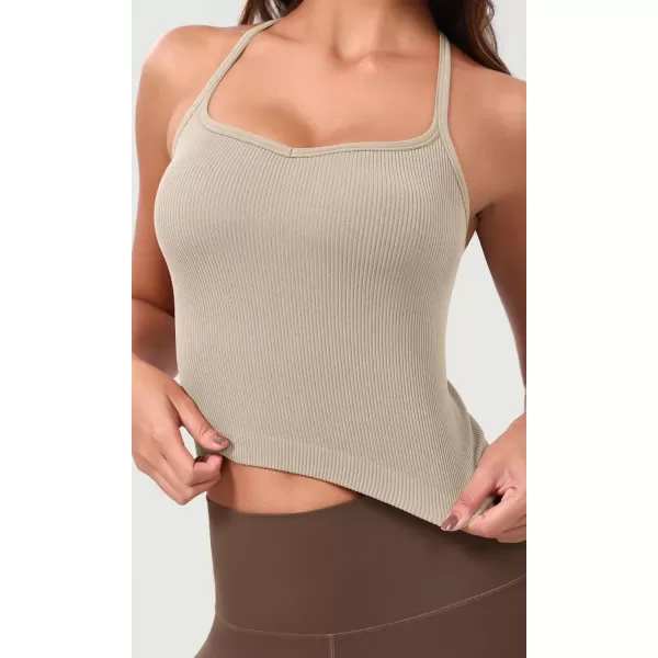 ODODOS Seamless Sweetheart Neck Crop Tank for Women Ribbed Strappy Racerback Cropped Cami TopsMushroomtaupecharcoal