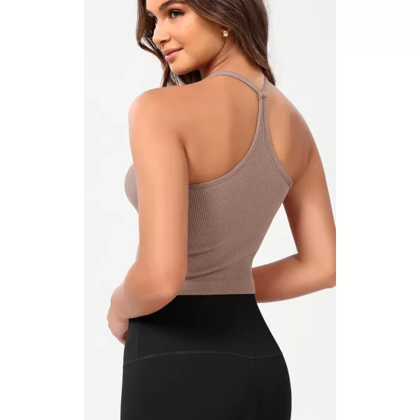 ODODOS Seamless Sweetheart Neck Crop Tank for Women Ribbed Strappy Racerback Cropped Cami TopsSphinx