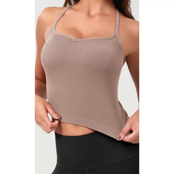 ODODOS Seamless Sweetheart Neck Crop Tank for Women Ribbed Strappy Racerback Cropped Cami TopsSphinx