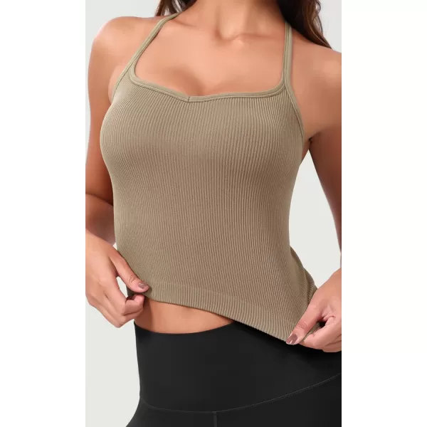 ODODOS Seamless Sweetheart Neck Crop Tank for Women Ribbed Strappy Racerback Cropped Cami TopsTaupe