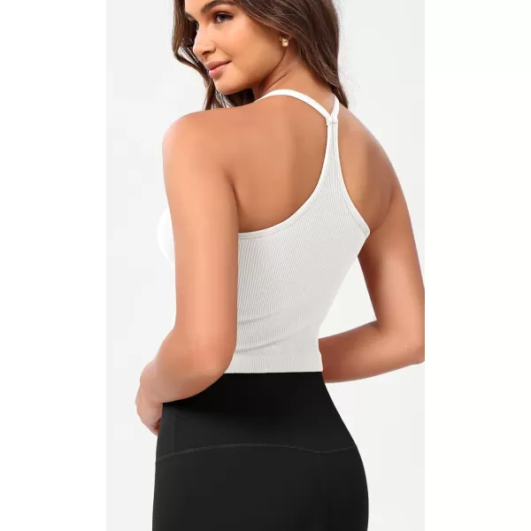 ODODOS Seamless Sweetheart Neck Crop Tank for Women Ribbed Strappy Racerback Cropped Cami TopsWhite