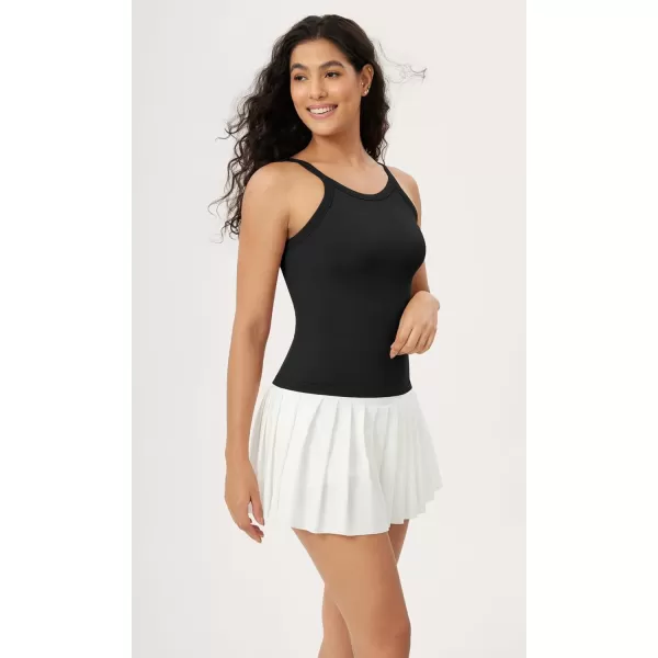 ODODOS Seamless Tank for Women Ribbed Strappy Sleeveless Shirts Scoop Neck Cami TopsBlack