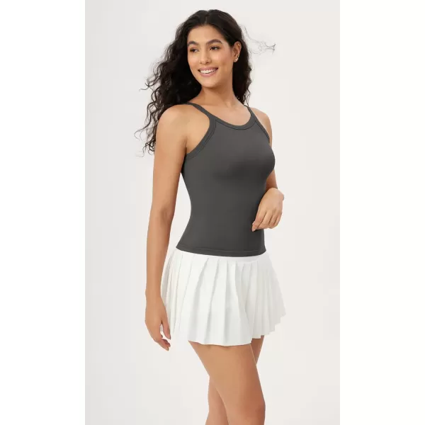 ODODOS Seamless Tank for Women Ribbed Strappy Sleeveless Shirts Scoop Neck Cami TopsCharcoal