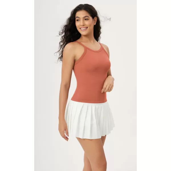 ODODOS Seamless Tank for Women Ribbed Strappy Sleeveless Shirts Scoop Neck Cami TopsCoral