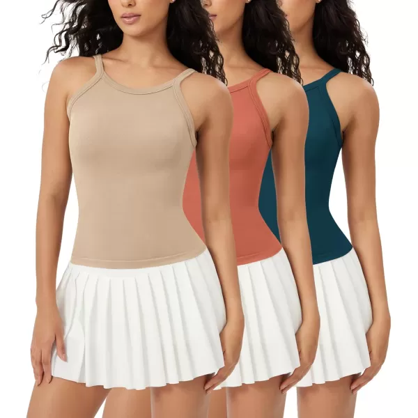 ODODOS Seamless Tank for Women Ribbed Strappy Sleeveless Shirts Scoop Neck Cami TopsDusty Blue