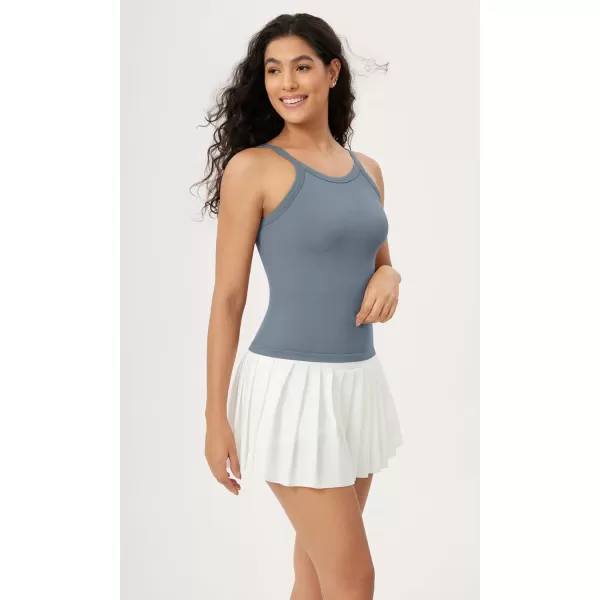 ODODOS Seamless Tank for Women Ribbed Strappy Sleeveless Shirts Scoop Neck Cami TopsDusty Blue