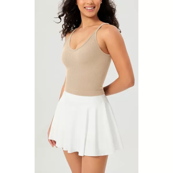 ODODOS V Neck Seamless Crop Tank for Women Ribbed Knit Soft Cropped Camisole TopsBeige