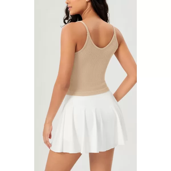 ODODOS V Neck Seamless Crop Tank for Women Ribbed Knit Soft Cropped Camisole TopsBeige