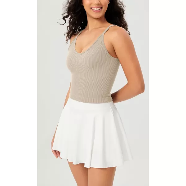 ODODOS V Neck Seamless Crop Tank for Women Ribbed Knit Soft Cropped Camisole TopsMushroom