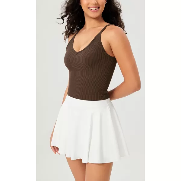 ODODOS V Neck Seamless Crop Tank for Women Ribbed Knit Soft Cropped Camisole TopsMushroomclaretbrunette