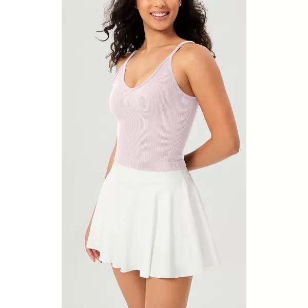 ODODOS V Neck Seamless Crop Tank for Women Ribbed Knit Soft Cropped Camisole TopsPink Lacevioleticeberg