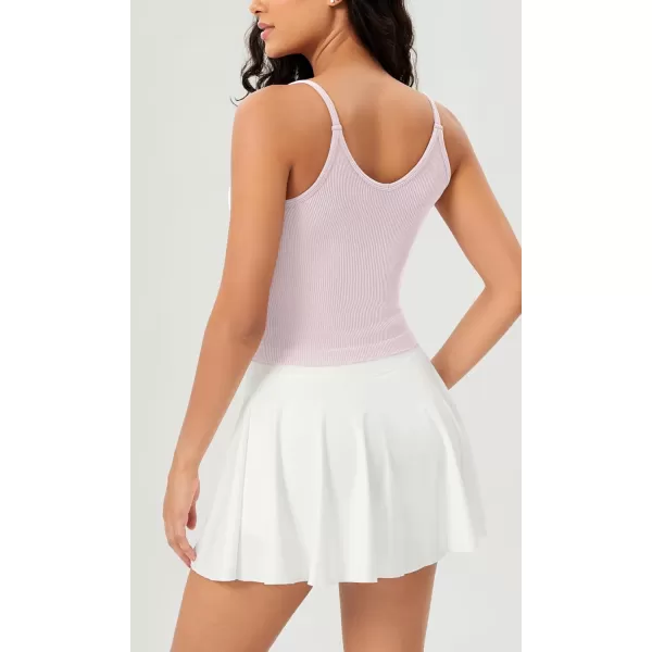 ODODOS V Neck Seamless Crop Tank for Women Ribbed Knit Soft Cropped Camisole TopsPink Lacevioleticeberg