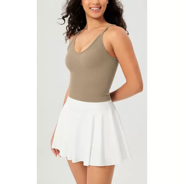 ODODOS V Neck Seamless Crop Tank for Women Ribbed Knit Soft Cropped Camisole TopsTaupe