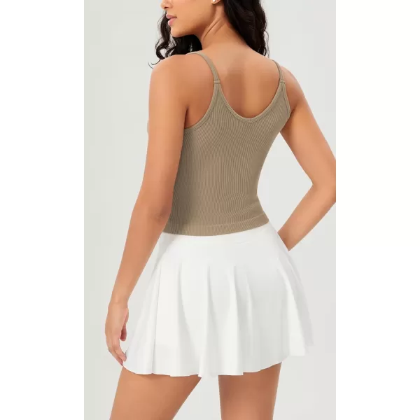 ODODOS V Neck Seamless Crop Tank for Women Ribbed Knit Soft Cropped Camisole TopsTaupe