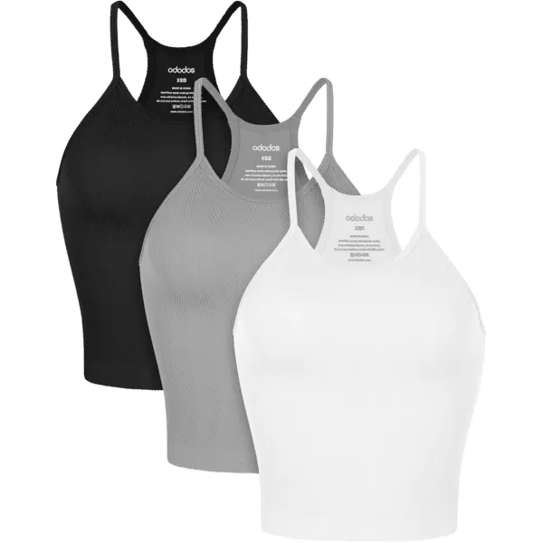 ODODOS Womens Crop 3Pack Herringbone Knit Seamless Soft Camisole Crop Tank TopsBlackwhitegray