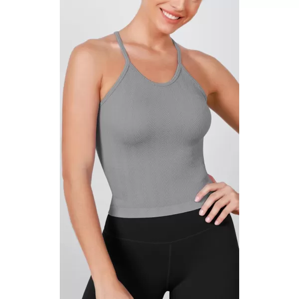 ODODOS Womens Crop 3Pack Herringbone Knit Seamless Soft Camisole Crop Tank TopsBlackwhitegray