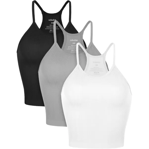 ODODOS Womens Crop 3Pack Herringbone Knit Seamless Soft Camisole Crop Tank TopsBlackwhitegray