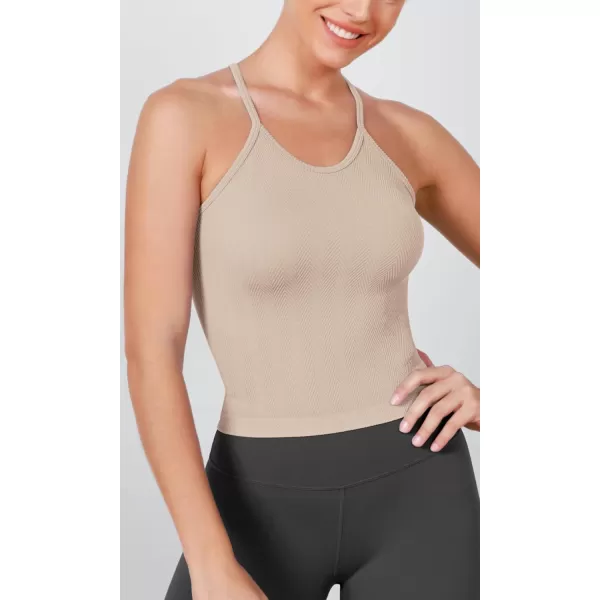 ODODOS Womens Crop 3Pack Herringbone Knit Seamless Soft Camisole Crop Tank TopsBrunettenavybeige