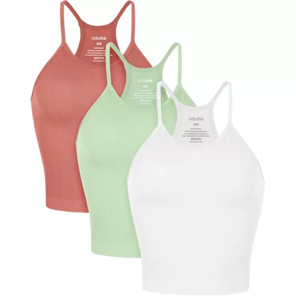 ODODOS Womens Crop 3Pack Herringbone Knit Seamless Soft Camisole Crop Tank TopsCoralmintwhite