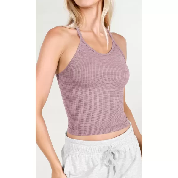 ODODOS Womens Crop 3Pack Waffle Knit Seamless Camisole Cropped Tank TopsArmy Greenoceanwoodrose