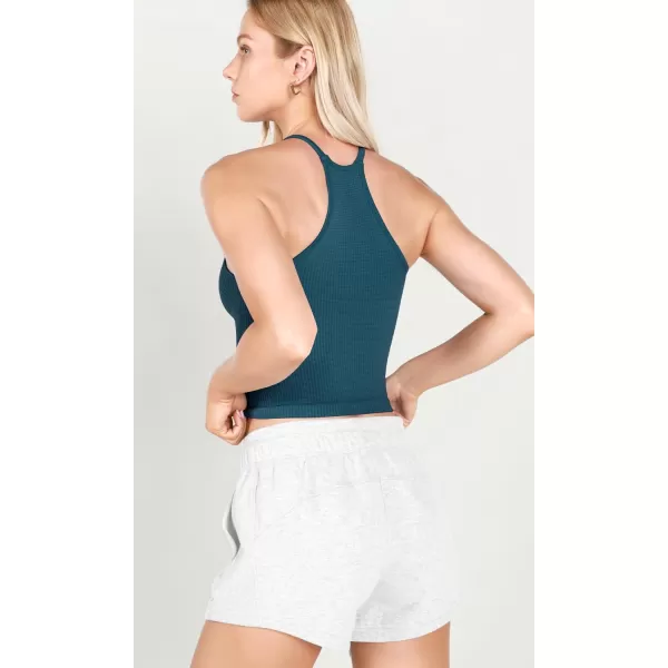 ODODOS Womens Crop 3Pack Waffle Knit Seamless Camisole Cropped Tank TopsBeigecoralteal