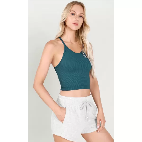 ODODOS Womens Crop 3Pack Waffle Knit Seamless Camisole Cropped Tank TopsBeigecoralteal