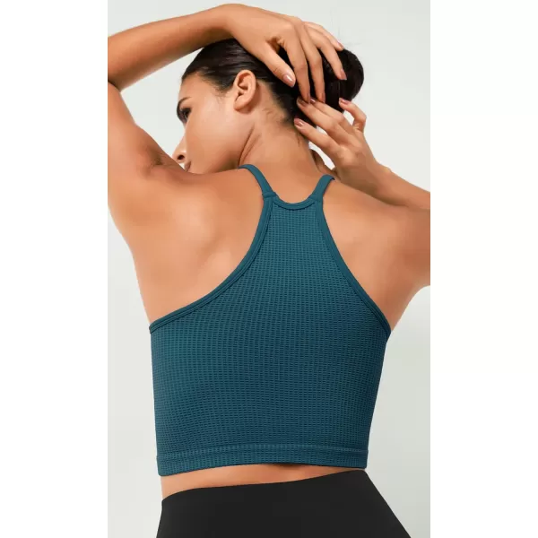 ODODOS Womens Crop 3Pack Waffle Knit Seamless Camisole Cropped Tank TopsBeigecoralteal