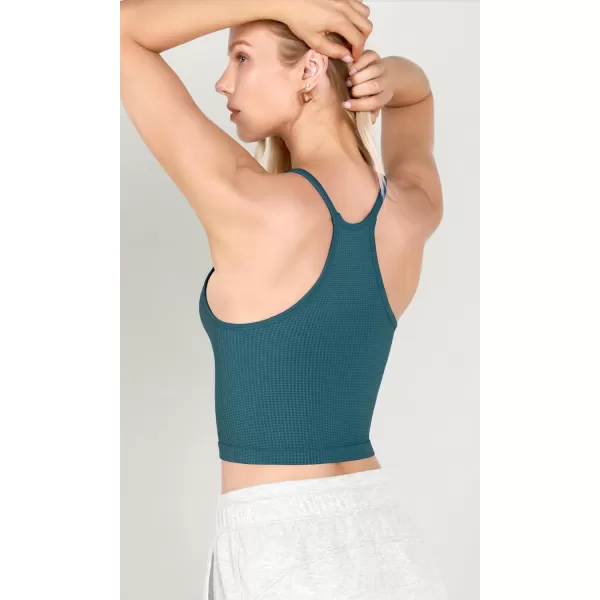 ODODOS Womens Crop 3Pack Waffle Knit Seamless Camisole Cropped Tank TopsBeigecoralteal