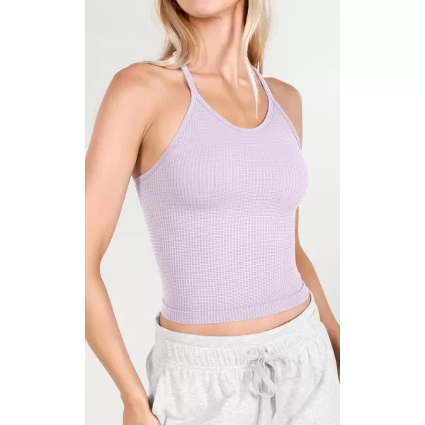 ODODOS Womens Crop 3Pack Waffle Knit Seamless Camisole Cropped Tank TopsLilacmilky Blueriver