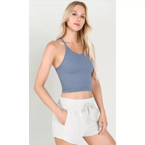 ODODOS Womens Crop 3Pack Waffle Knit Seamless Camisole Cropped Tank TopsLilacmilky Blueriver